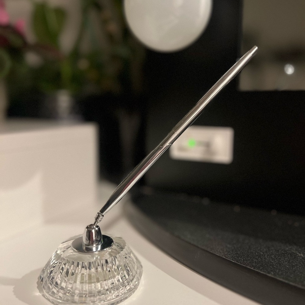 Waterford Crystal Pen Holder/paperweight with silver Pen.
